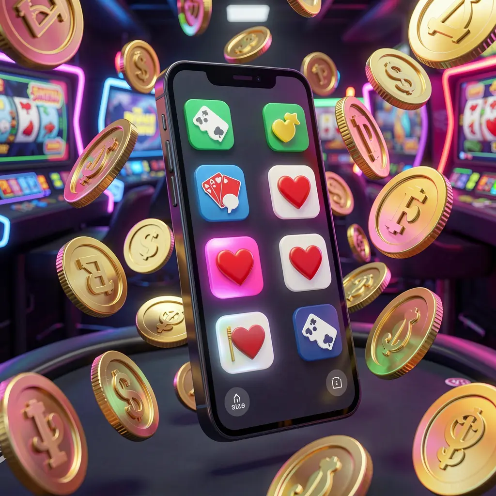 Realistic 3D render of a modern phone displaying the ZAS36 Android casino app with app icons, surrounded by golden coins and slot symbols floating in a neon casino atmosphere in Malaysia